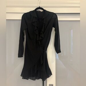 All Saints Black Polka Dot Ruffle Dress